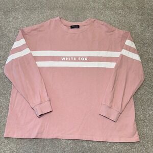 WHITE FOX Pink Long Sleeve Cotton T Shirt Top Stripes‎ Logo Size LXL